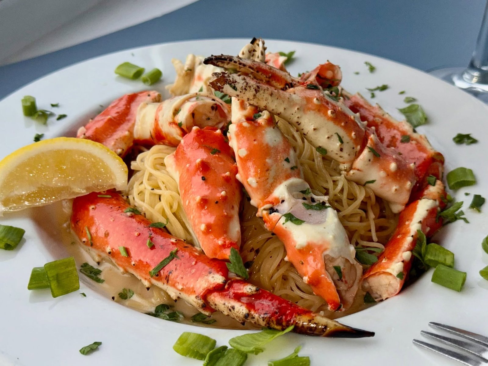 California king crab over angel hair pasta